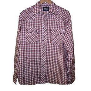 Wrangler Western Shirt Plaid Pearl‎ Snap Button Long Sleeve Red White Size Large